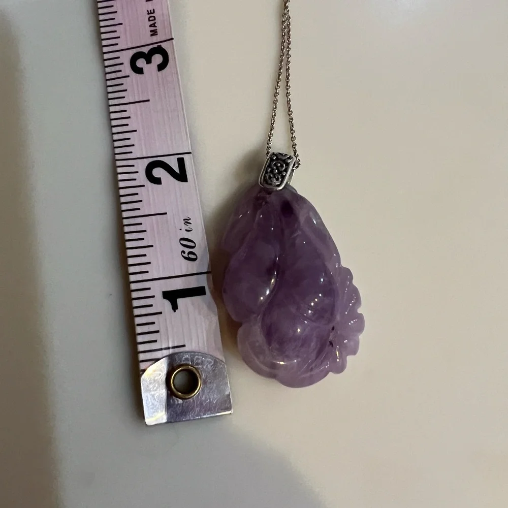 Lavender Jade Carved Pendant on Silver Chain